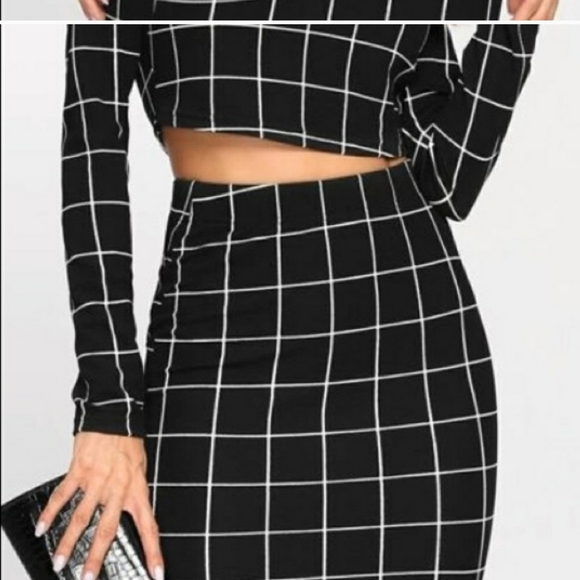 Women's Long sleeve crop top pencil midi skirt set - Picture 7 of 9